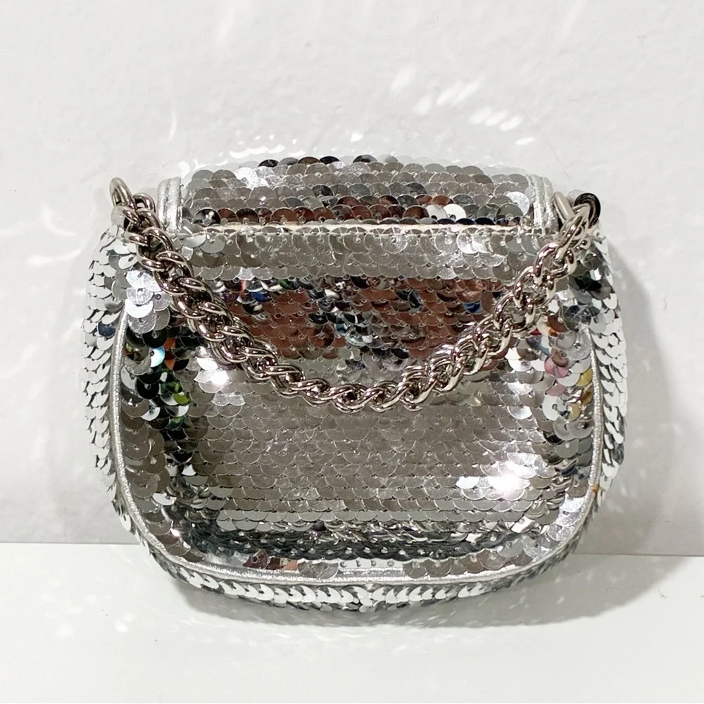 COACH POPPY SILVER SEQUINS TURNLOCK POUCH CROSSBODY MINI BAG‎ Pouch